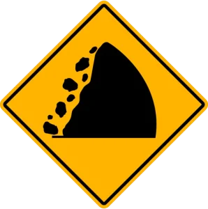 Falling Rocks or Rockslide Area Sign